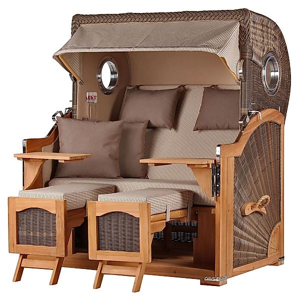 bene,iving Strandkorb Komplettset Ammersee Grande XL Teak Bullauge PE Grau günstig online kaufen