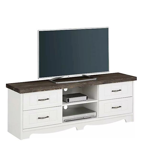 Landhaus TV Möbel aus Kiefer Massivholz Weiß und Grau lackiert günstig online kaufen