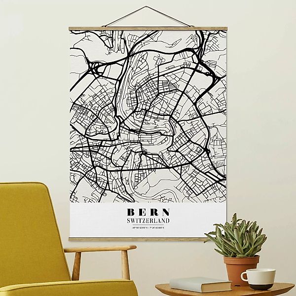 Stoffbild Karten mit Posterleisten - Hochformat Stadtplan Bern - Klassik günstig online kaufen