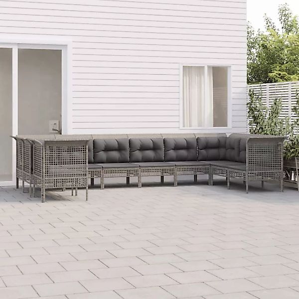 Vidaxl 10-tlg. Garten-lounge-set Mit Kissen Grau Poly Rattan günstig online kaufen