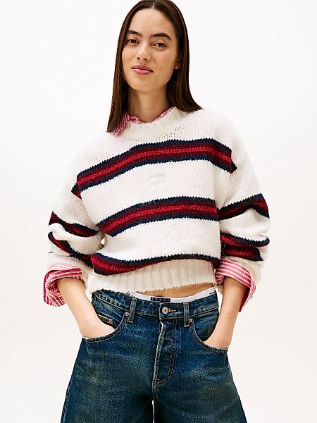 Tommy Jeans Rundhalspullover "TJW BADGE STRIPE FLUFFY SWEATER", mit Alpaka günstig online kaufen
