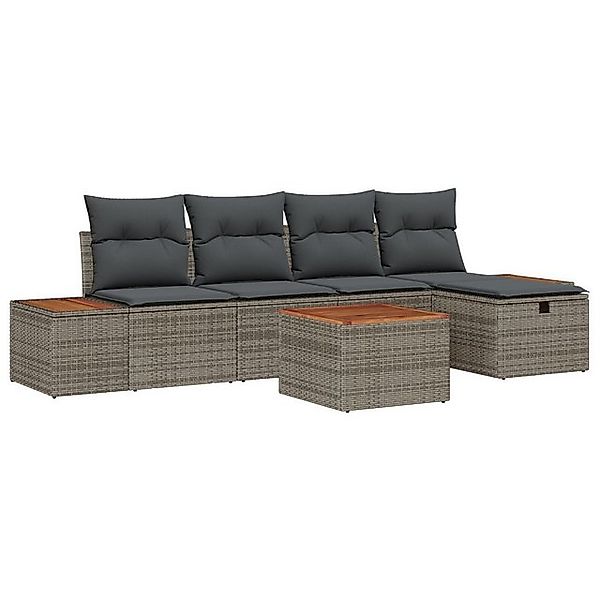 vidaXL Loungesofa 6-teiliges Garten Sofa Set mit Kissen Grau Poly Rattan, 6 günstig online kaufen