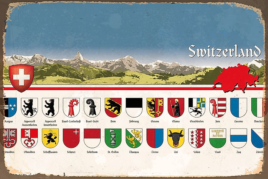 queence Metallbild "Kanton", Schweiz, Schweiz, Stahlschilder günstig online kaufen