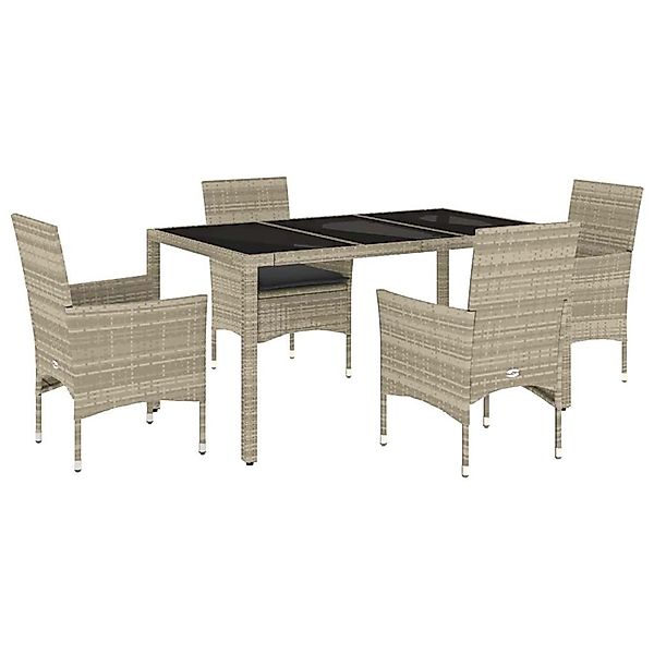 vidaXL 5-Tlg Garten-Essgruppe mit Kissen Hellgrau Poly Rattan Glas 3278575 günstig online kaufen