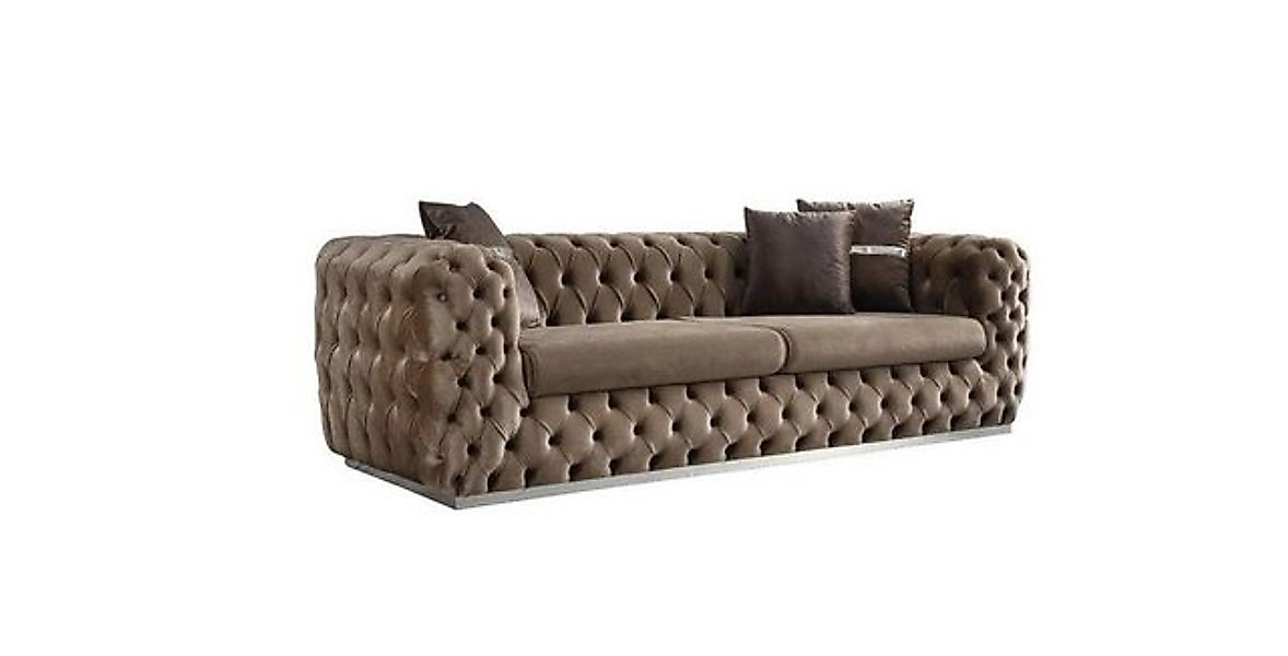 Xlmoebel Chesterfield-Sofa Dreisitzer Polstercouch in Braunem Textil mit mo günstig online kaufen