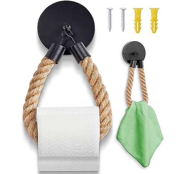 HENNEZ Toilettenpapierhalter Vintage Natur-Seil aus Jute Schwarz Matt, Klop günstig online kaufen