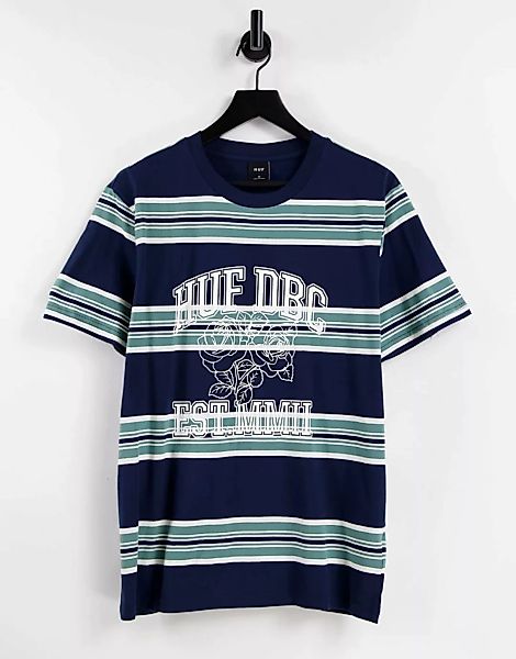 HUF – Pasadena – Gestricktes T-Shirt in Marineblau günstig online kaufen