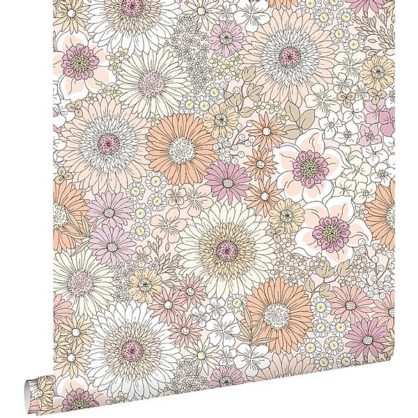 ESTAhome Tapete Retro Blumen Beige und Rosa 50 x 900 cm günstig online kaufen