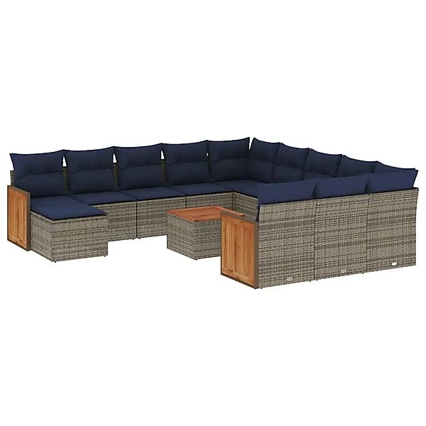 vidaXL 13-Tlg Gartensofa-Set mit Kissen Grau Polyrattan 3228273 günstig online kaufen