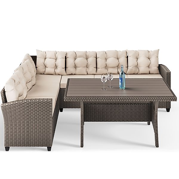 Polyrattan Ecklounge Creme/Beige inkl Kissen günstig online kaufen