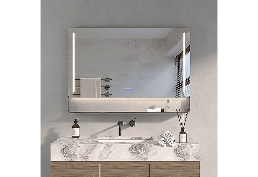 AQUALAVOS Badspiegel Badspiegel mit LED Beleuchtung Schwarz Rahmen Lichtspi günstig online kaufen