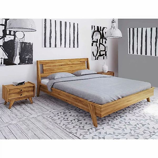 Doppelbett aus Wildeiche Massivholz zwei Nachtkommoden (dreiteilig) günstig online kaufen