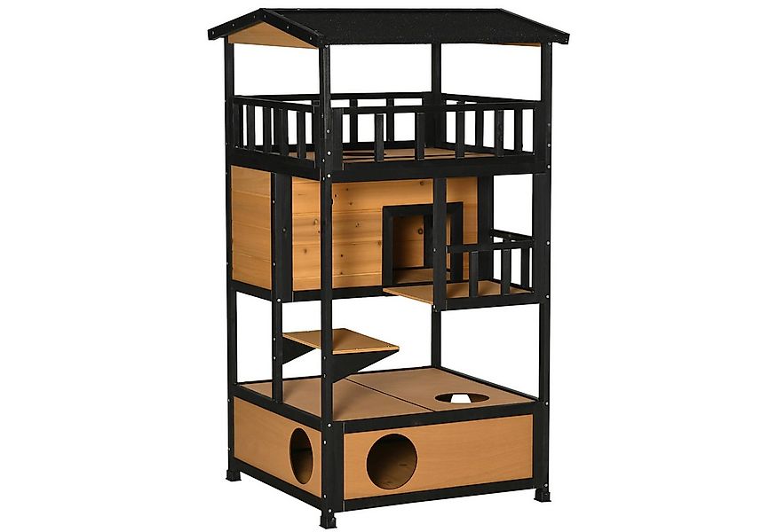 PawHut Tierhöhle Katzenhütte mit Terrasse Katzenhöhle, 4 Etagen, Katzenvill günstig online kaufen