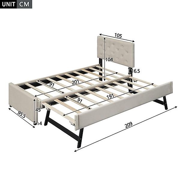 Flieks Polsterbett, Kinderbett 90x200cm mit Ausziehbett 90x190cm und Latten günstig online kaufen