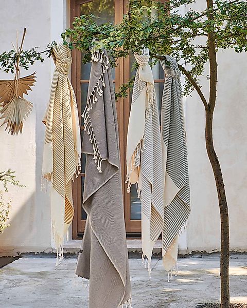 Urbanara Hamamtuch Strandtuch Bolu - Hellgrau & Naturweiß, (1-St), Saunatuc günstig online kaufen