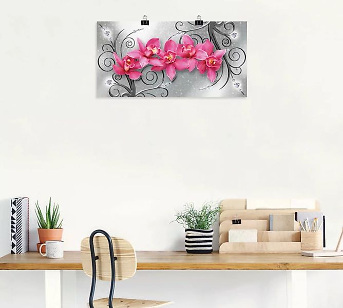 Artland Wandbild »rosa Orchideen auf Ornamenten«, Blumenbilder, (1 St.) günstig online kaufen