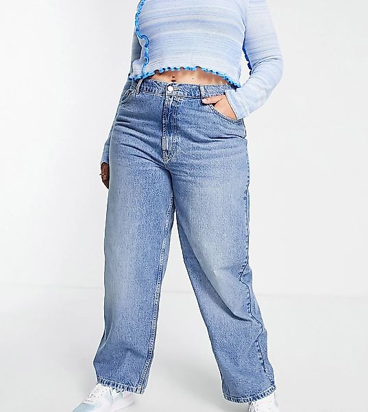ASOS DESIGN Curve – Skater-Jeans aus Bio-Baumwolle in mittelblauer Waschung günstig online kaufen