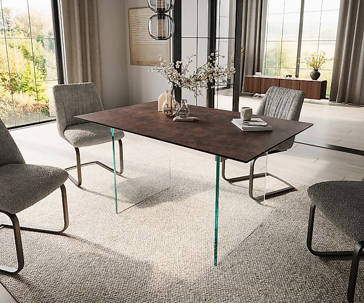 Esstisch Edge 140x90 Glas Antique-braun Gestell Glas günstig online kaufen