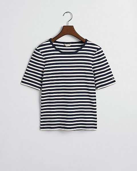 Gant T-Shirt "SLIM STRIPED 1X1 RIBBED KA T-SHIRT", mit dezentem Logoschrift günstig online kaufen