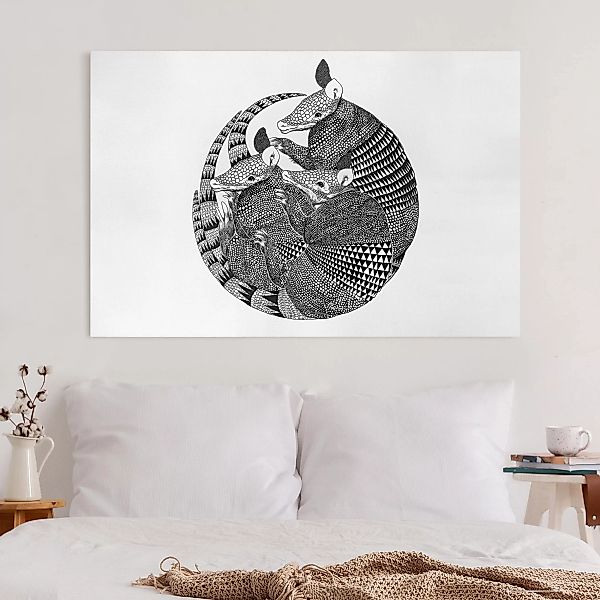 Leinwandbild Tiere - Querformat Illustration Gürteltiere Schwarz Weiß Muste günstig online kaufen