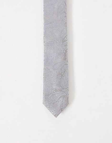 ASOS DESIGN – Schmale Krawatte mit Paisley-Muster in Silber günstig online kaufen