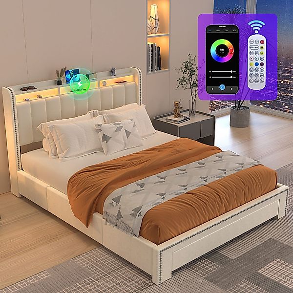 oyajia Polsterbett LED-Beleuchtung Doppelbett 140x200cm mit günstig online kaufen