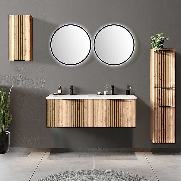 Wandmontage Badmöbel in Wildeichefarben Made in Germany (fünfteilig) günstig online kaufen