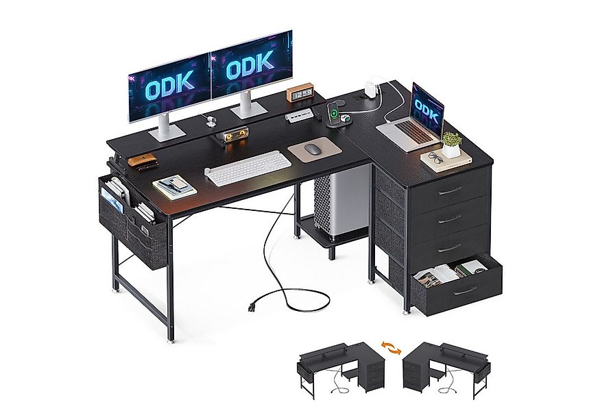 ODK Schreibtisch mit 4 Schubladen, USB-Ladeanschluss und 2 Steckdose (1 Tis günstig online kaufen