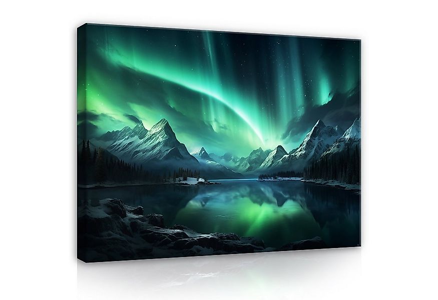 Wallarena Leinwandbild Polarlicht Natur schwarz grün Modern Wandbild Groß K günstig online kaufen