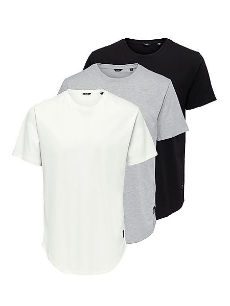 ONLY & SONS Rundhalsshirt ONSMATT LONGY SS TEE 3-PACK (Packung, 3-tlg) günstig online kaufen