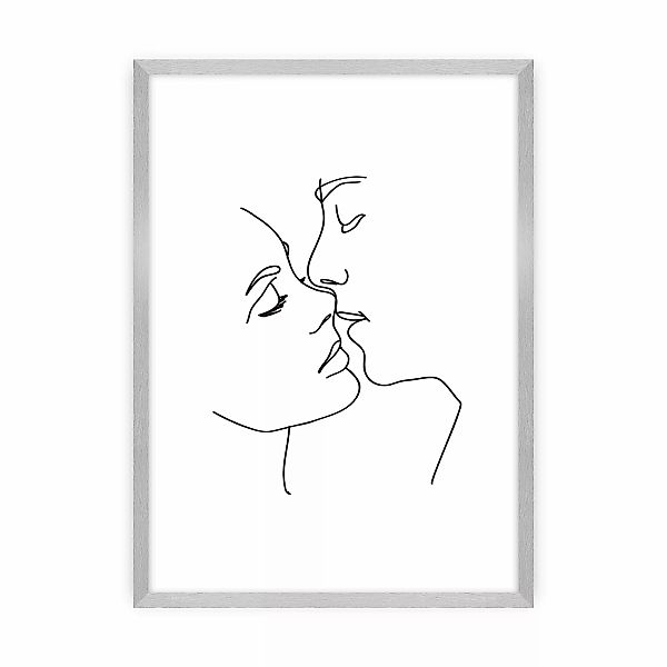 Poster Kiss Line, 70 x 100 cm, Rahmen wählen: Srebrna günstig online kaufen