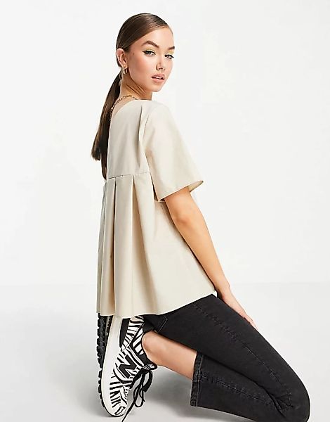 ASOS DESIGN – Kurzärmliges Oberteil aus Baumwolle mit plissierter Rückseite günstig online kaufen