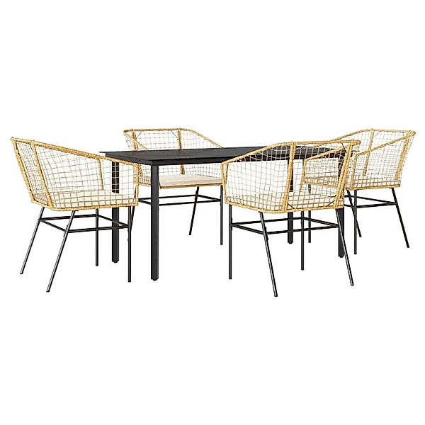 vidaXL 5-Tlg Garten-Essgruppe mit Kissen Braun Poly Rattan Glas 3334607 günstig online kaufen