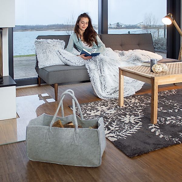 relaxdays Holztragetasche Kaminholztasche aus Filz, Anthrazit günstig online kaufen