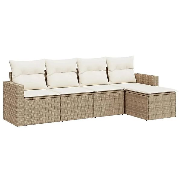 vidaXL 5-Tlg Garten-Sofagarnitur mit Kissen Beige Poly Rattan 3251225 günstig online kaufen