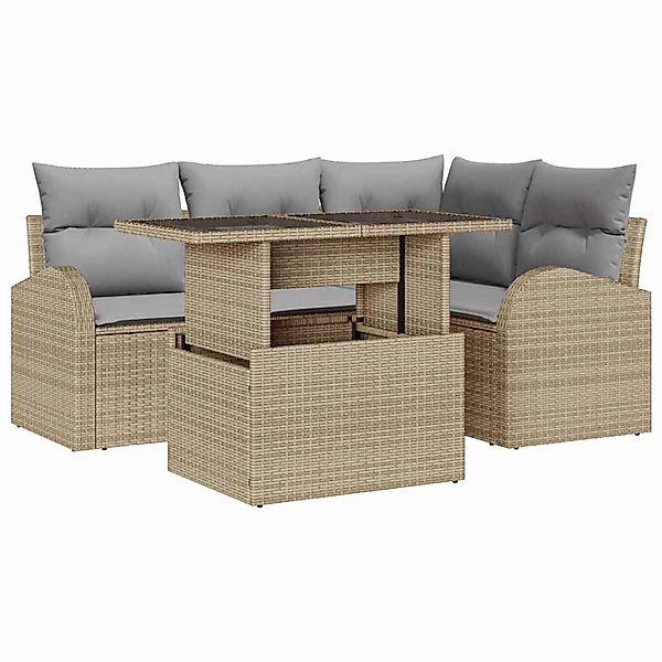 vidaXL 5-Tlg Garten-Sofagarnitur mit Kissen Beige Poly Rattan 3348636 günstig online kaufen