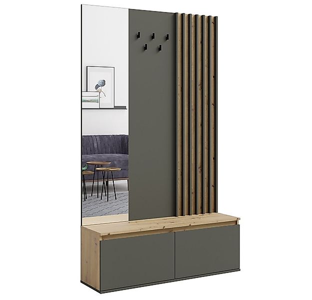 Lomadox Garderobe DAVIS-166, Eiche graphit Lamellen Design Spiegel Kleiderh günstig online kaufen