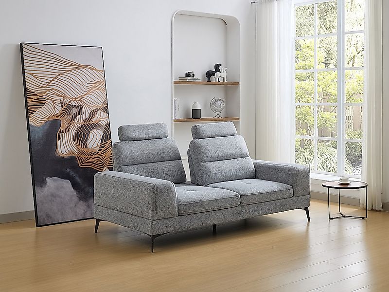 Sofa 3-Sitzer mit verstellbarer Rückenlehne - Strukturstoff - Grau - UDALIO günstig online kaufen