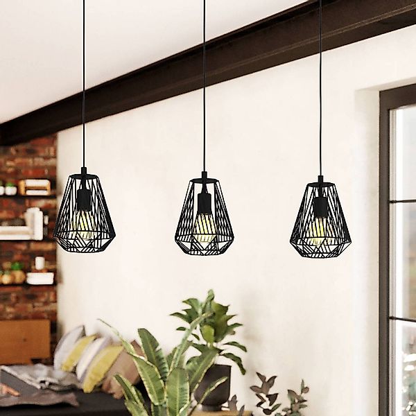 Hängelampe Stype, schwarz, Länge 96 cm, Stahl, 3-flg. günstig online kaufen