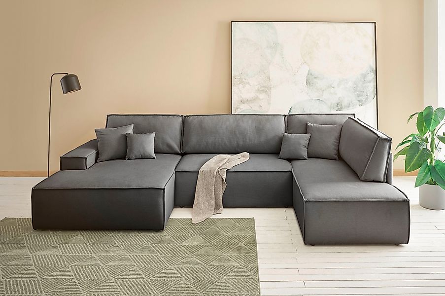 andas Wohnlandschaft "FINNLEY, U-Form XXL 329 cm, Schlafsofa, Schlaffunktio günstig online kaufen