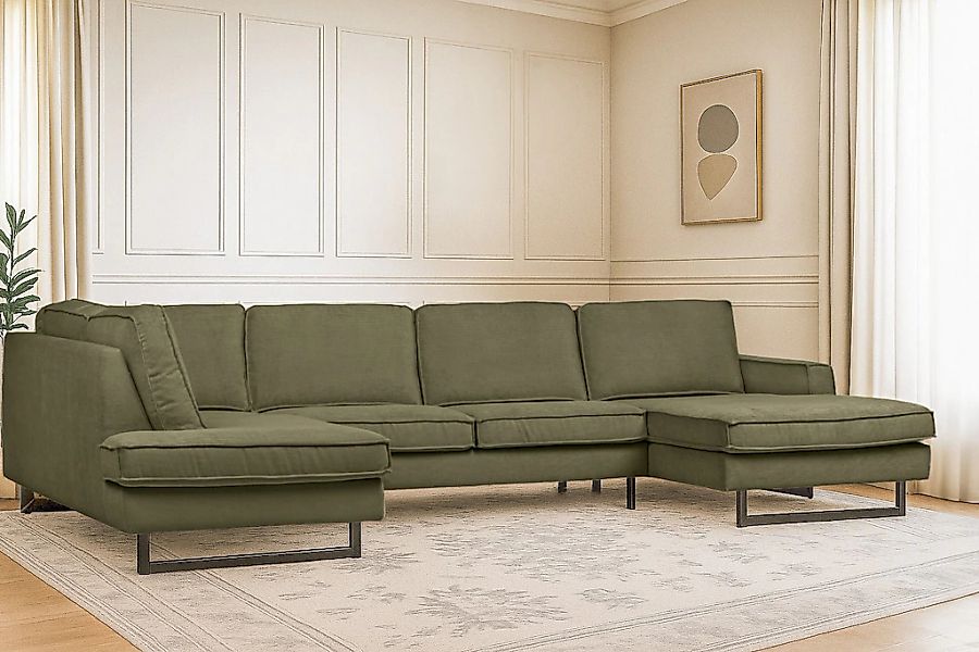Home affaire Wohnlandschaft "Pinto, 350 cm, U-Form, XXL, mit Ottomanen" Cor günstig online kaufen