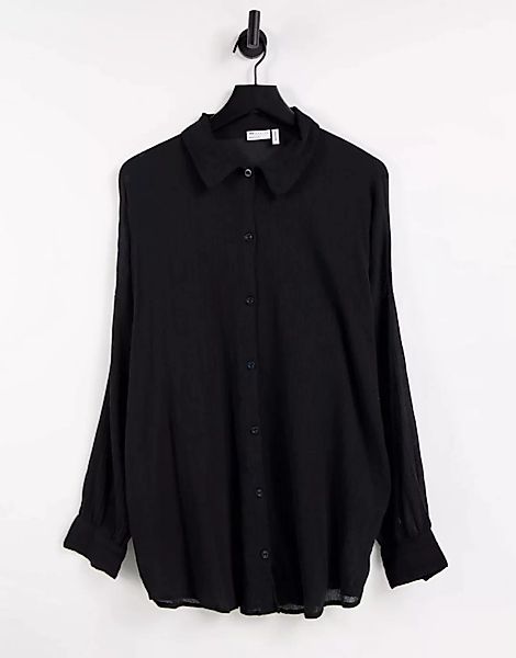 ASOS DESIGN – Strandhemd in Schwarz mit Knitteroptik günstig online kaufen
