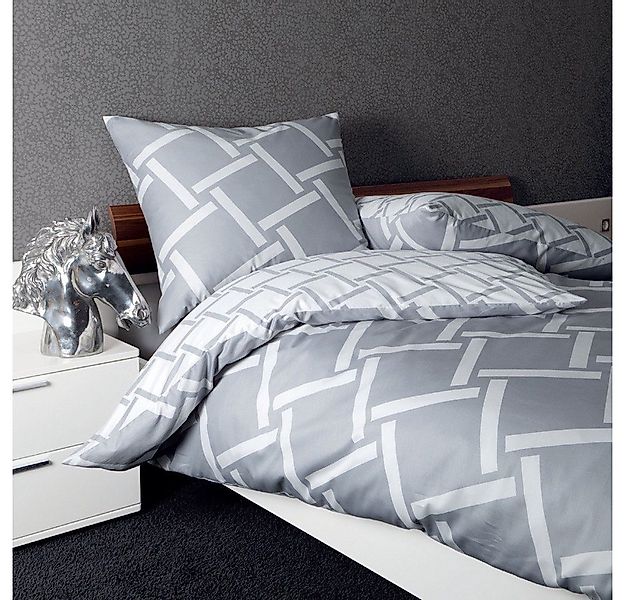 Janine Bettwäsche J.D. 8480-08 silber, Mako-Satin, 2 teilig, Strichmuster günstig online kaufen