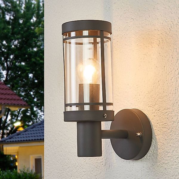 Lindby Außenwandlampe Djori, 28cm, anthrazit, Edelstahl, E27 günstig online kaufen
