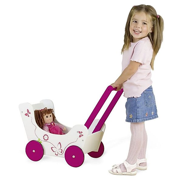 Besttoy Babypuppe Holz Puppenwagen mit Schmetterlingsmotiv günstig online kaufen