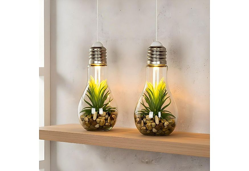 Levandeo® LED Dekoobjekt, 2er Set LED Glühbirne Sukkulenten H19cm Grün Deko günstig online kaufen