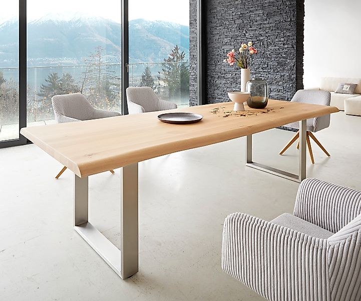 Esstisch Edge 260x100 Eiche Natur Edelstahl Schmal Live-Edge günstig online kaufen