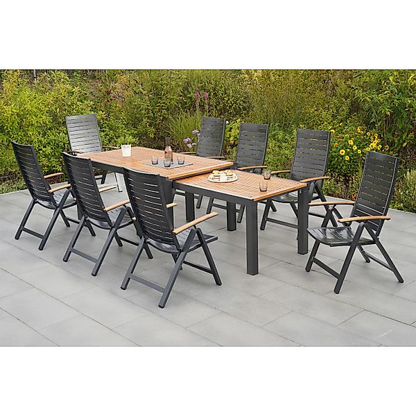 Merxx Astros Set 9-tlg. Flex-Gartentisch Ausziehbar 180/300 x 100 cm günstig online kaufen
