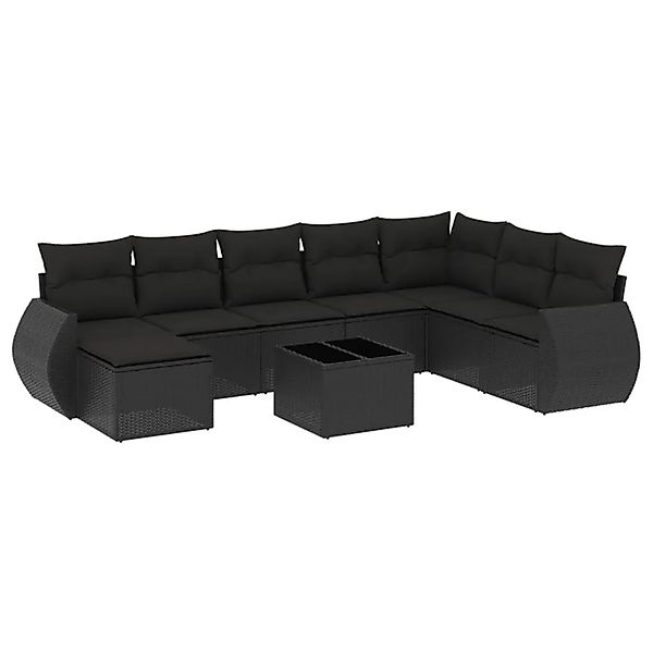 vidaXL 9-Tlg Garten-Sofagarnitur mit Kissen Schwarz Poly Rattan 3221764 günstig online kaufen