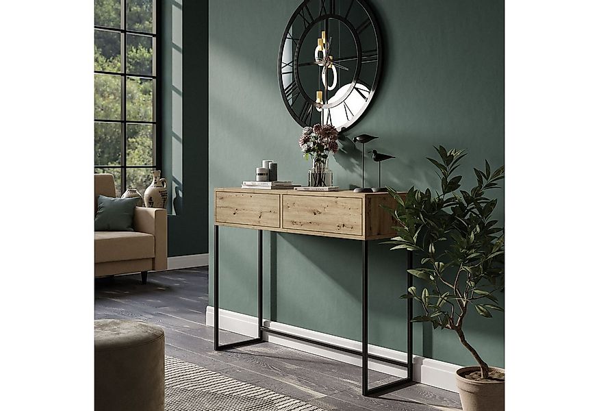 ALLHOUSE24 Konsolentisch ARTISAN EICHE 100 mit Schubladen schwarz Metallges günstig online kaufen